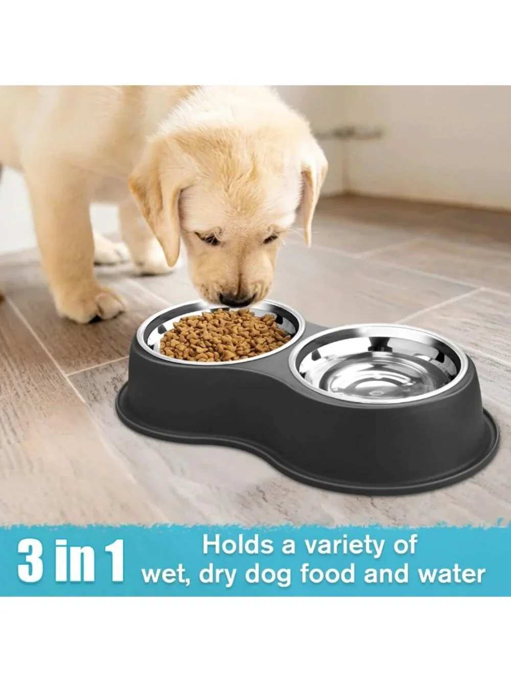 Double Dog Bowls Set - Stainless Steel Non-Slip Pet Feeder for Dogs & Cats